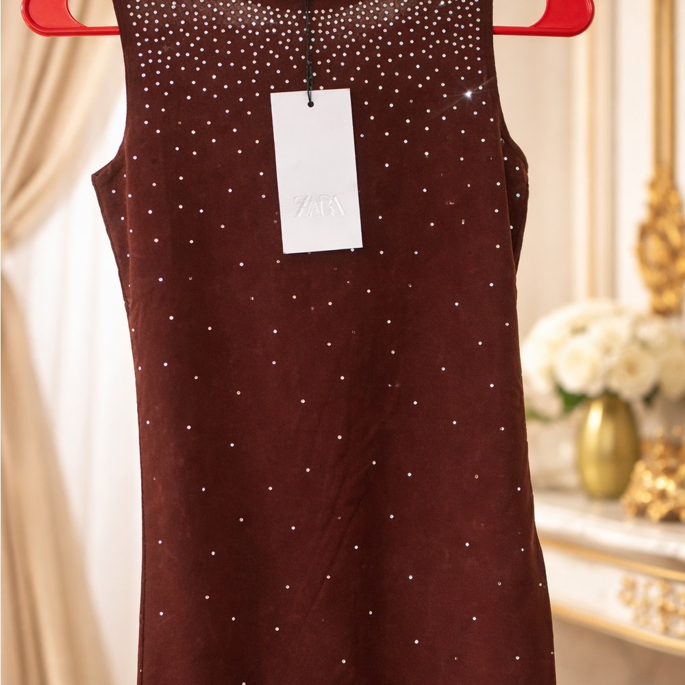 Zara Chocolate Brown studded top